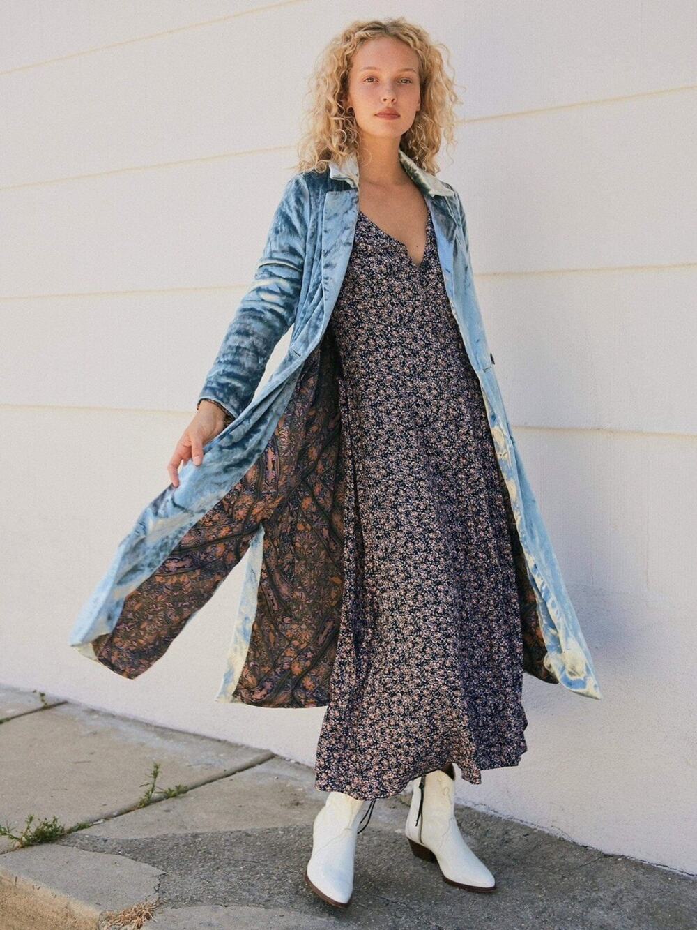 Free People Sienna Velvet Duster Silver Gray Sz LARGE Kimono Jacket RARE